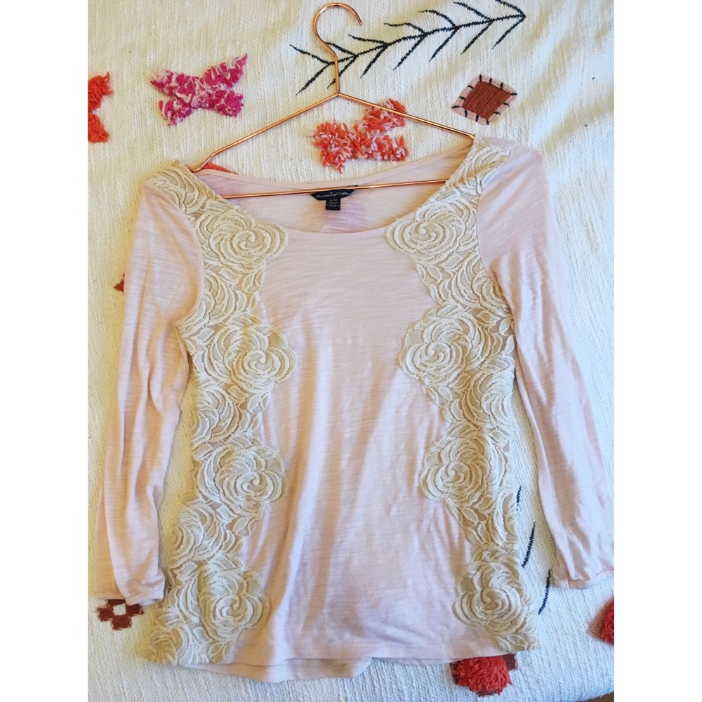 American Eagle Embroidered Blush Pink Top